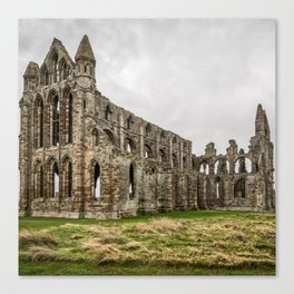 Great Britain Photography - Whitby Abbey Under The Gray Cloudy Sky Canvas Print