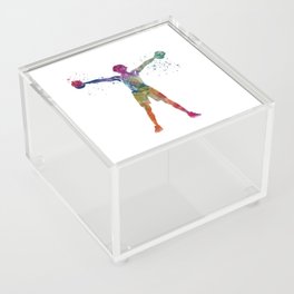 Young man exercising fitness in watercolor Acrylic Box