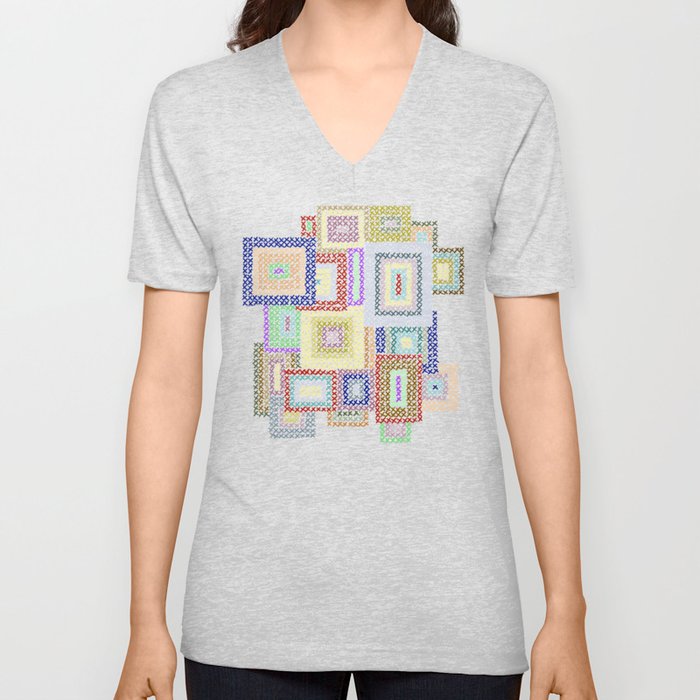 Needlepoint Squares V Neck T Shirt
