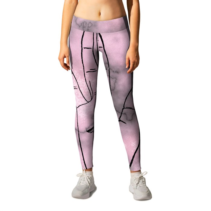 Hamsa Horus Eye Pink Gray Marble Leggings