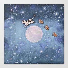 Cow and sheep jumping the moon Canvas Print