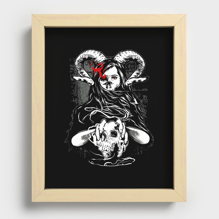Devil Horror Skull Illustration Recessed Framed Print