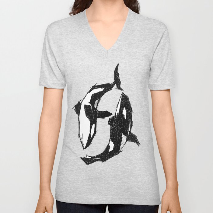 Orca Yin Yang V Neck T Shirt