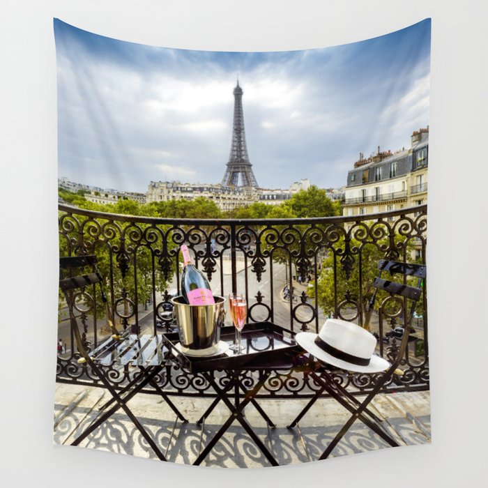 Eiffel Tower Paris Balcony View Wall Tapestry