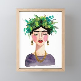 Floral Frida - Gray Framed Mini Art Print