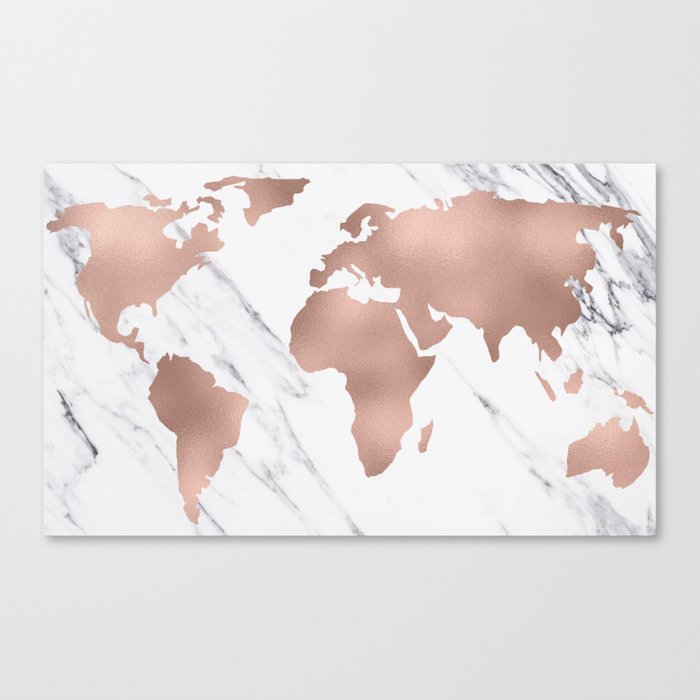 Marble World Map Rose Gold Pink Canvas Print By Mapmaker Society6