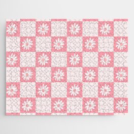 Groovy Pink Floral Checkered Pattern  Jigsaw Puzzle