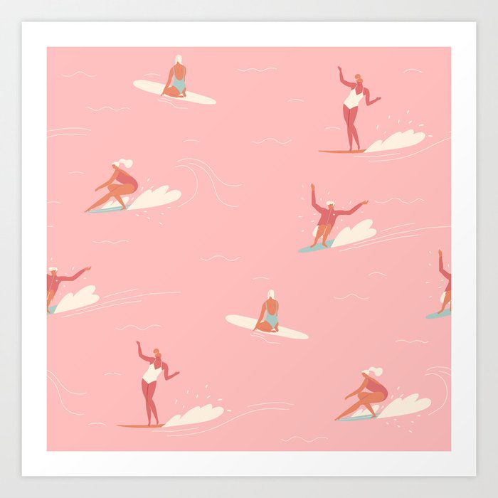 Waikiki beach in pink Art Print