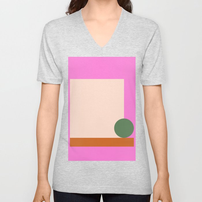 Shapes 24 | Pink and Green V Neck T Shirt
