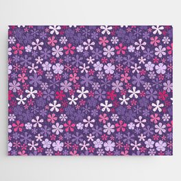 purple and pink eclectic daisy print ditsy florets Jigsaw Puzzle