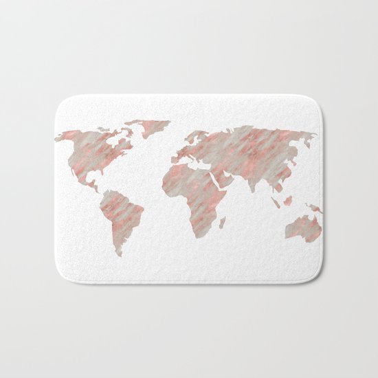 World Map Marble Rose Gold Bath Mat