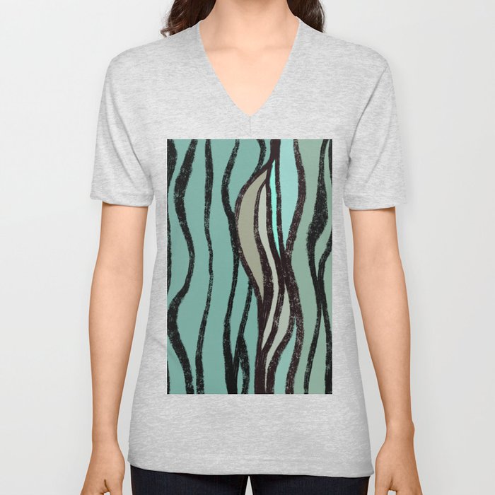 Inky Seagrass Abstract in Vintage Teal  V Neck T Shirt