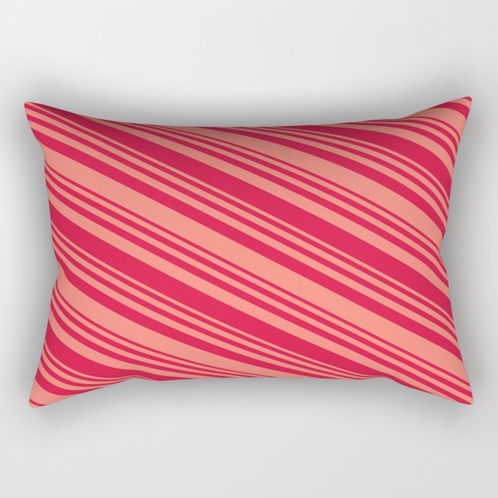 Salmon & Crimson Colored Striped/Lined Pattern Rectangular Pillow
