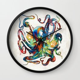 Colorful Octopus Art by Sharon Cummings Wall Clock