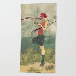 Reading in the Wind, Reimagined Vintage Print Beach Towel