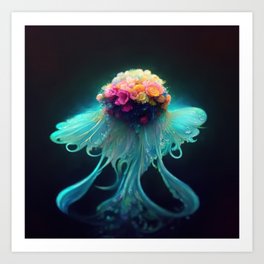 Neon Jellyfish 04 pink, beach, sea, ocean, shine Art Print