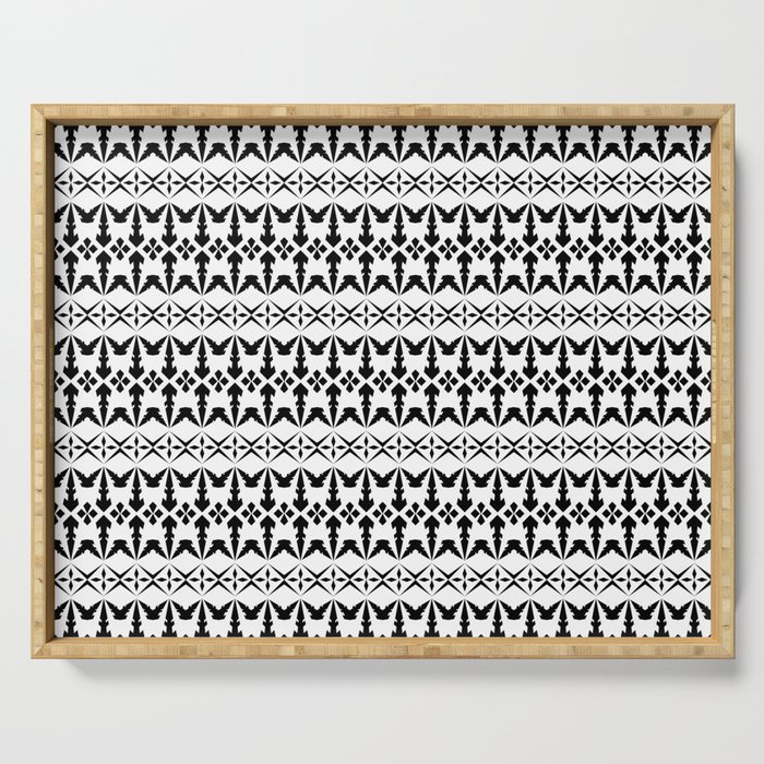 Seamless abstract ethnic pattern vintage. Design horizontal shape black on white background.  Serving Tray
