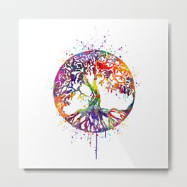 Tree of Life Colorful Watercolor Art Metal Print