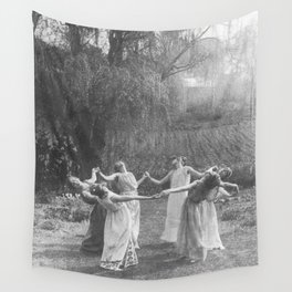 Circle Of Witches Vintage Women Dancing Black And White Wall Tapestry