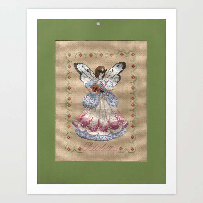 Cross-Stitch Calendar Fairy October Art Print