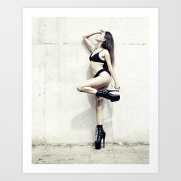 Beautiful girl in lingerie posing outside Art Print