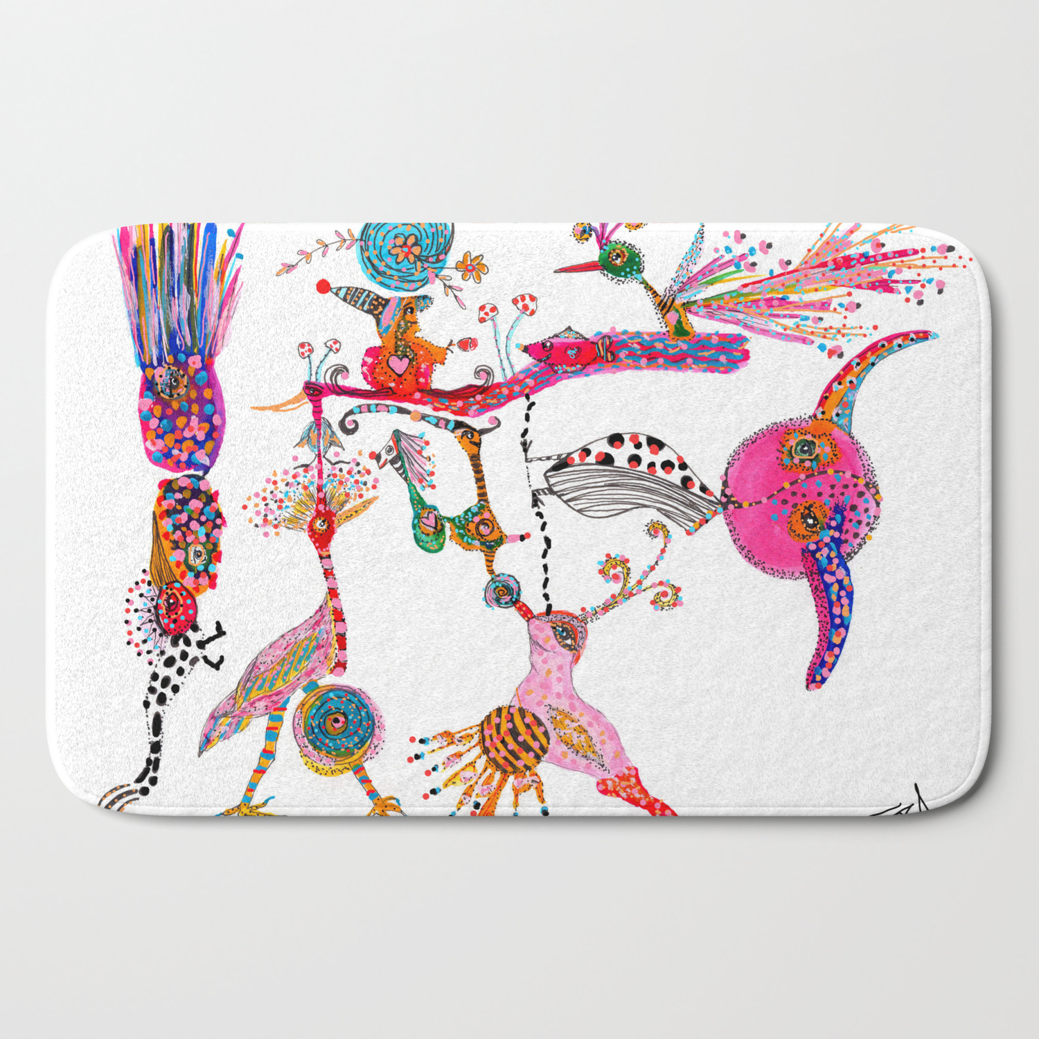 Funky Wondering Birds Bath Mat By Kapelkey Society6
