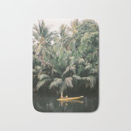 Tropical Kayaking between the Palm Trees | Thailand Yellow Canoe Adventure Photography | Asia Outdoor Tropics Kayak Adventure Vacation Bath Mat | Thailand, River, Outdoors, Yellow, Asia, Jungle, Tropical, Adventure, Palm, Trees 