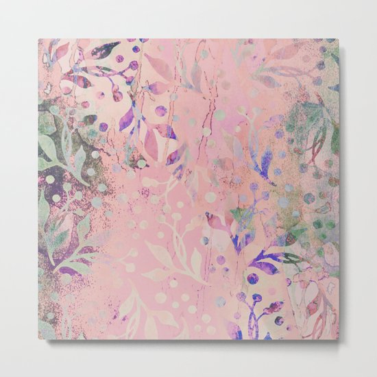 Soft Pink Pastel Floral Watercolor Pattern Metal Print