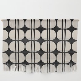 Mid Century Modern Geometric Pattern 157 Mid Mod Black and Linen White Wall Hanging