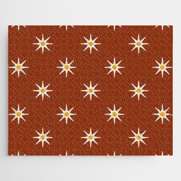 Atomic mid century retro star flower pattern in burnt orange background Jigsaw Puzzle