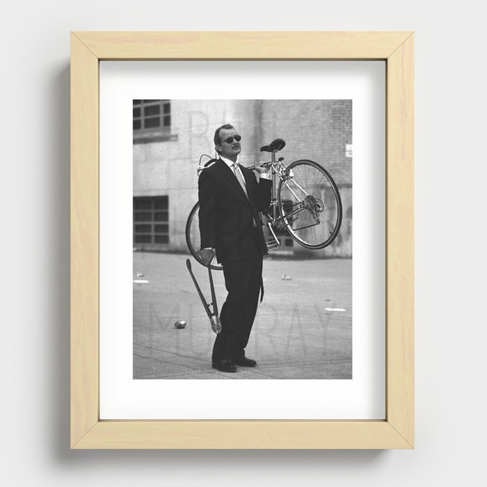 Bill F Murray stealing a bike. Rushmore production photo. Recessed Framed Print