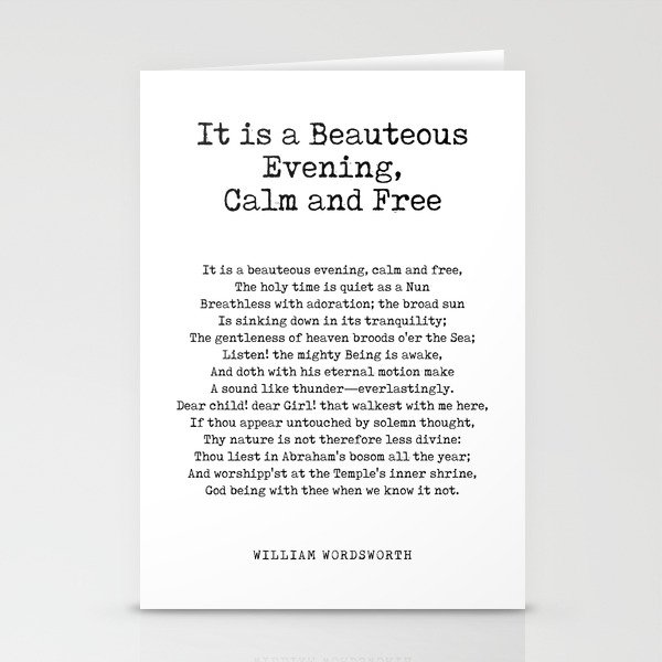It is a Beauteous Evening, Calm and Free - William Wordsworth Poem - Literature - Typewriter Print 2 Stationery Cards