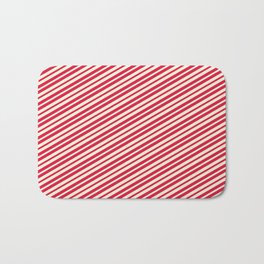 [ Thumbnail: Crimson and Beige Colored Stripes/Lines Pattern Bath Mat ]