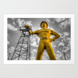 The Giant Golden Driller - Tulsa Oklahoma Selective Color Art Print | Gregoryballos, Tulsadriller, Tulsaphotography, Goldendriller, Blackwhite, Tulsalandmark, Tulsawallart, Tulsadrillers, Framedprint, Monochromedecor 