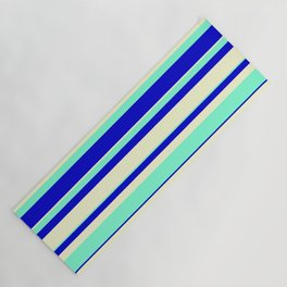 [ Thumbnail: Light Yellow, Aquamarine, and Blue Colored Striped/Lined Pattern Yoga Mat ]