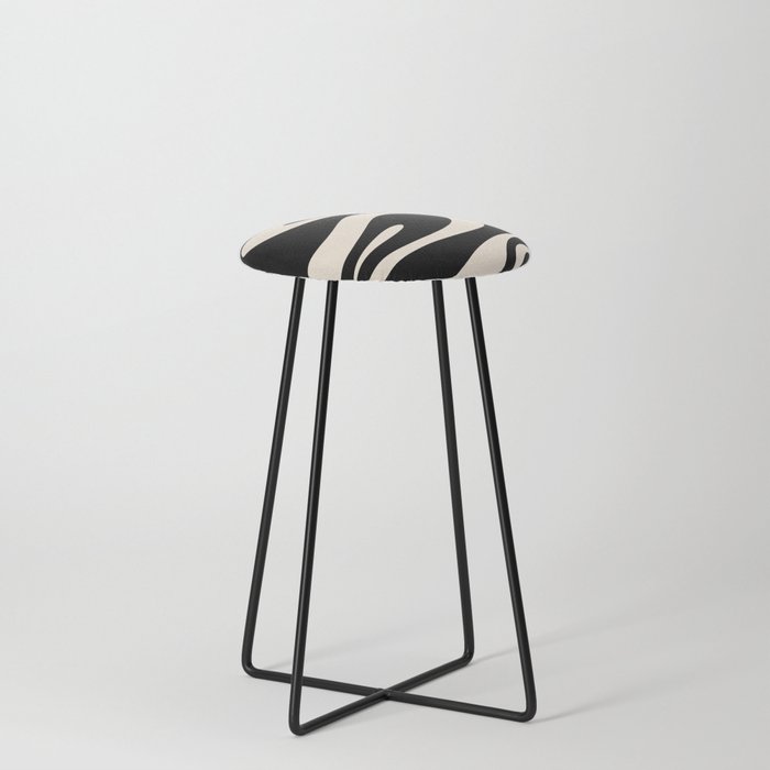 Mellow Flow Retro 60s 70s Abstract Pattern in Black and Almond Cream Counter Stool