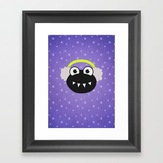 Purple Cute Cartoon Bug With Earflaps In Winter Framed Art Print