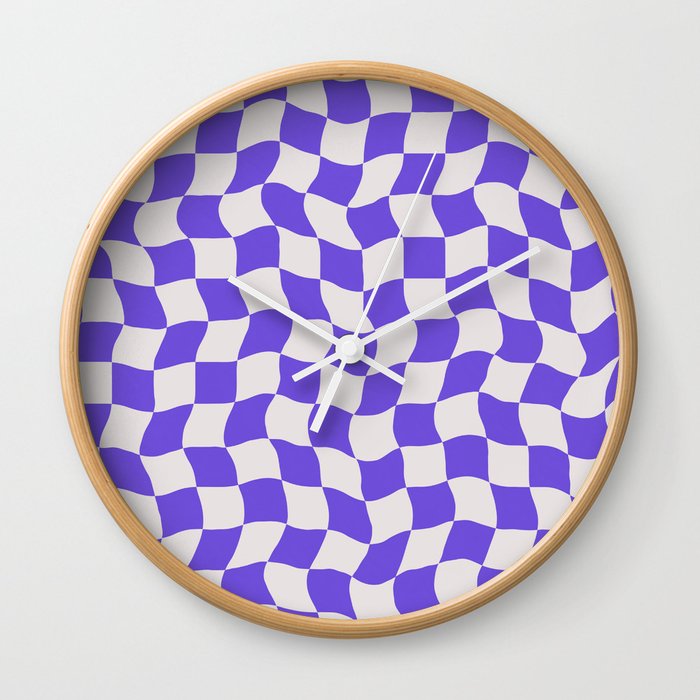 Blue purple wavy warp checker Wall Clock