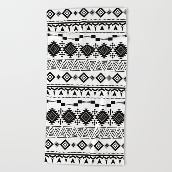 Aztec black white pattern. Beach Towel