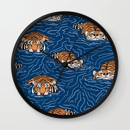 Tigers in the water Wall Clock | Drawing, Water, Tropical, Ink Pen, Colored Pencil, Animal, Wild, Pattern, Digital, Animalprint 