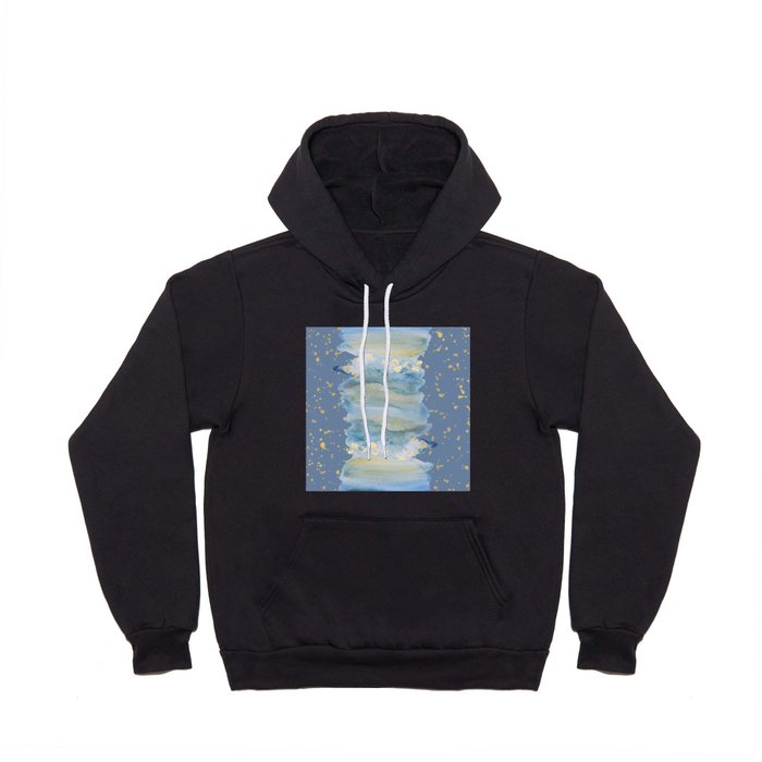 Watercolor gold glitter splatters sky blue brush strokes  Hoody