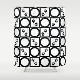 Black and White Geometric Paw Pattern Shower Curtain