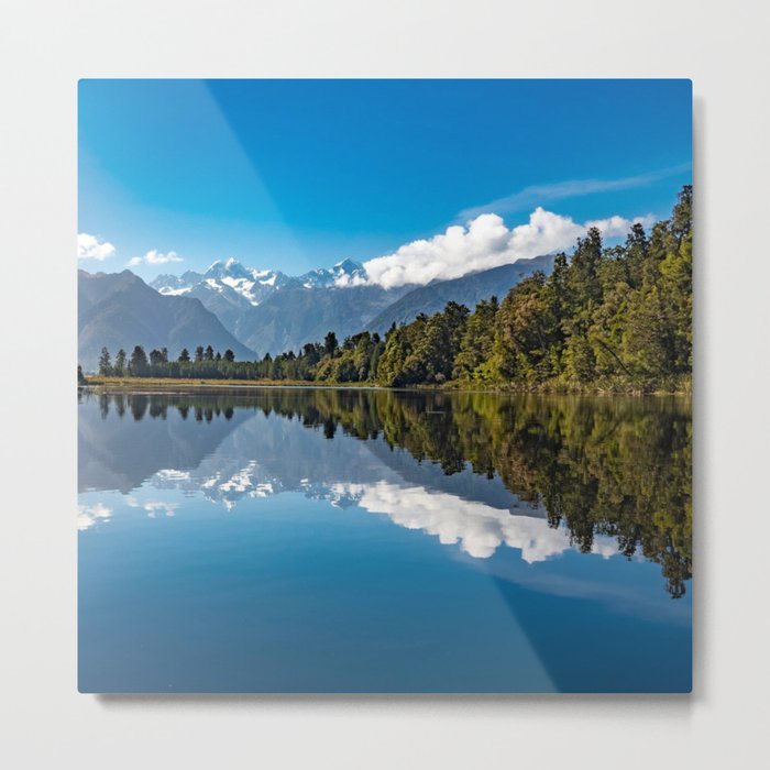 New Zealand Photography - Forest And Mountain Reflected In The Water Metal Print