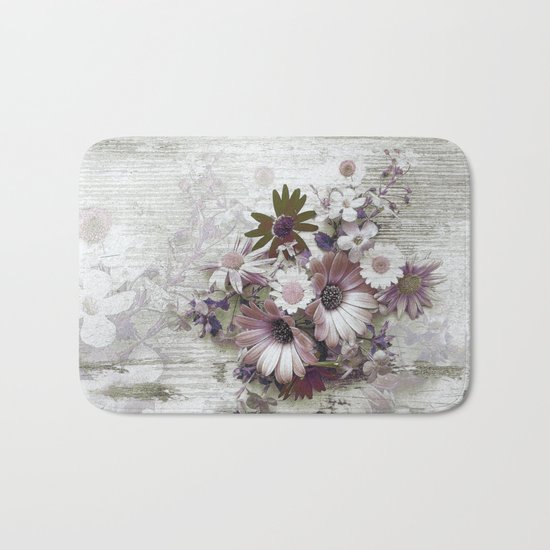 Daisies on Worn Wood Bath Mat