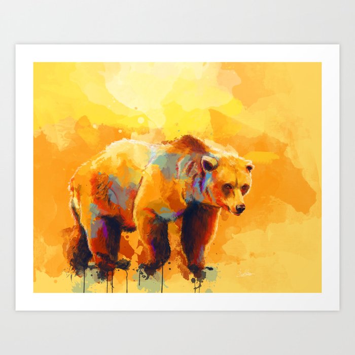 Bear Dream - Colorful grizzly bear digital art Art Print