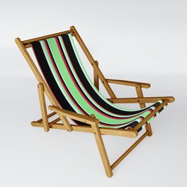 [ Thumbnail: Crimson, Light Green, Light Cyan, and Black Colored Pattern of Stripes Sling Chair ]