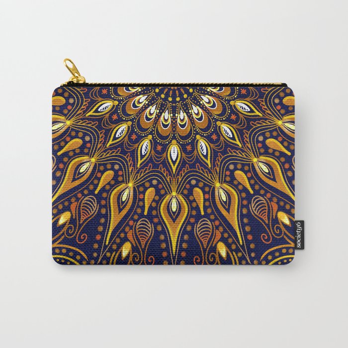 Flaming Gold Mandala on Dark Blue Carry-All Pouch