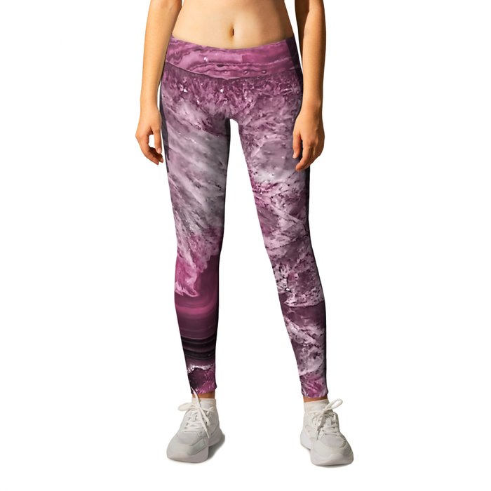 Purple and pink agate mineral gem stone - Beautiful backdrop Leggings