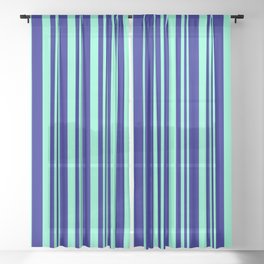 [ Thumbnail: Blue & Aquamarine Colored Lines/Stripes Pattern Sheer Curtain ]