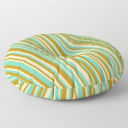 [ Thumbnail: Tan, Aquamarine & Dark Goldenrod Colored Striped/Lined Pattern Floor Pillow ]